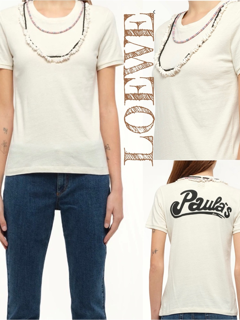 Loewe x Paula T-Shirt Necklaces in Calico Casual Cream Short-Sleeve Crewneck Tee